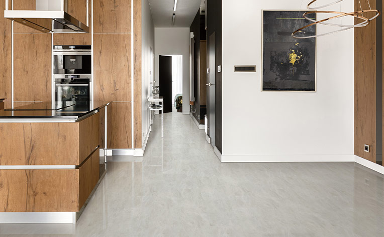 stone look luxury vinyl tile flooring in kitchen